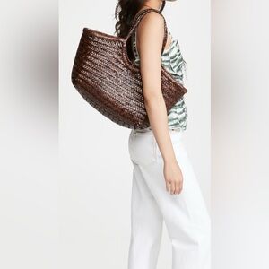 Dark Brown Italian Genuine Leather Woven Weaved Nantucket Tote Bag BNWT